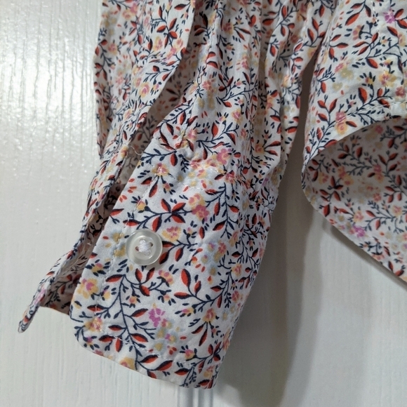 GAP Perfect Shirt V-Neck Button Down Cotton Floral Print Pink Navy Red - sz XS - Picture 4 of 10